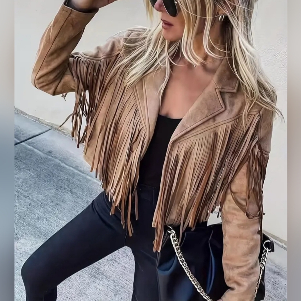 Tan Fringe Soft Sueded Jacket - Stylish Western-Inspired Coat NWOT ❤️ - Picture 5 of 5